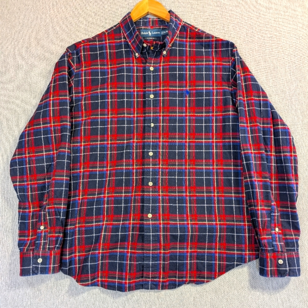 Ralph Lauren Plaid Flannel Shirt Men's XL Red Blue Black Classic Fit Pony Logo